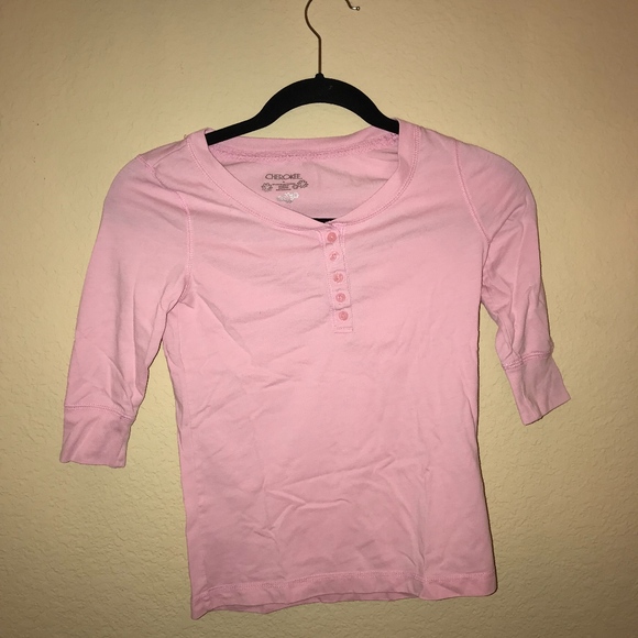 Cherokee Pink Henley - Picture 1 of 3